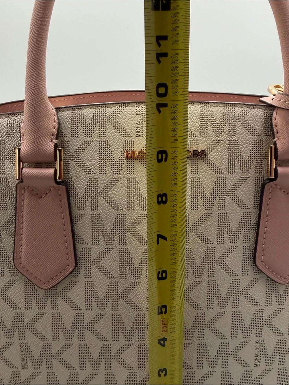 Michael Kors Lynn Large East West Signature Satchel with Dusty Pink Trim NWT